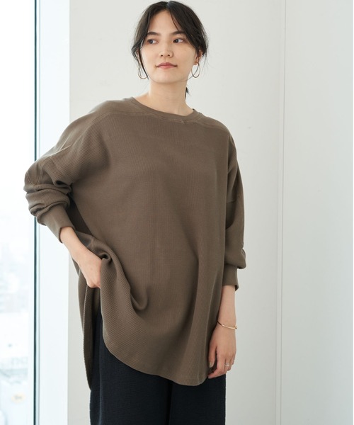 AMERICAN HOLIC（アメリカンホリック）の「切り替えワッフルリブカットチュニック　＊（Tシャツ/カットソー・レディース・ライトグレー/ブラック/モカ・FREE）」の3枚目の写真
