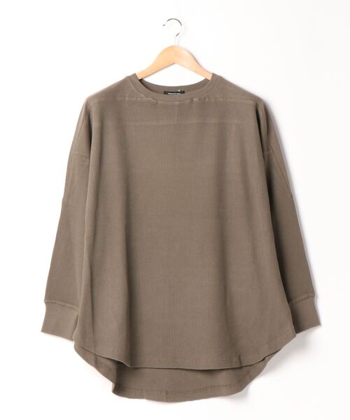 AMERICAN HOLIC（アメリカンホリック）の「切り替えワッフルリブカットチュニック　＊（Tシャツ/カットソー・レディース・ライトグレー/ブラック/モカ・FREE）」の5枚目の写真