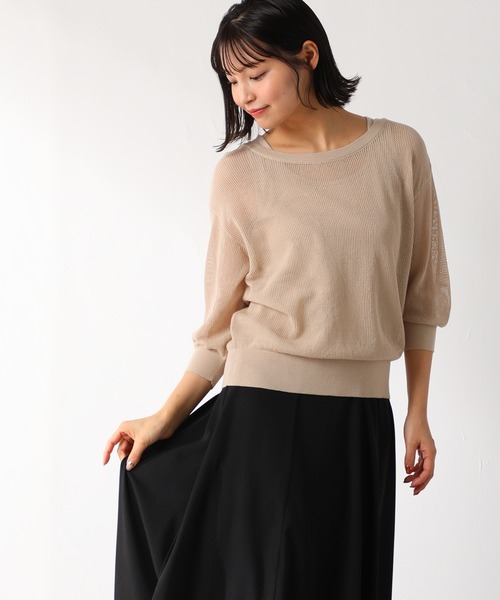 リボン付きベージュニットセーター Honeys（ハニーズ）の「インナー付後リボンニット（ニット