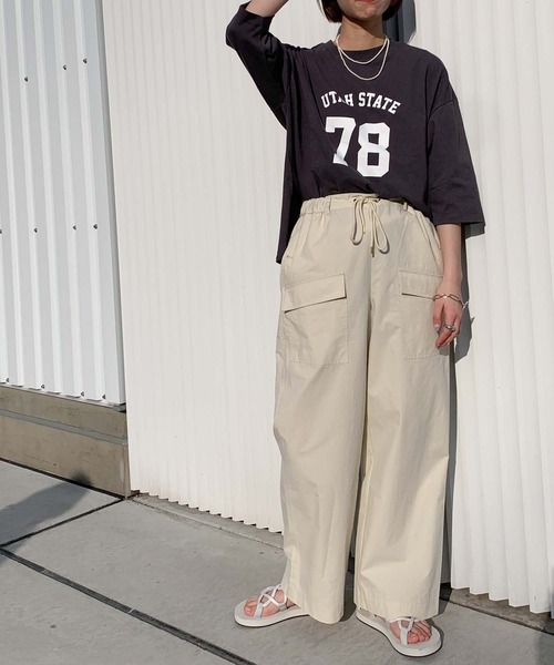 CIAOPANIC TYPY（チャオパニックティピー）の「USAコットン7分袖ナンバリングTee（Tシャツ/カットソー・レディース・オフホワイト/チャコールグレー/グリーン・ONE SIZE）」の14枚目の写真