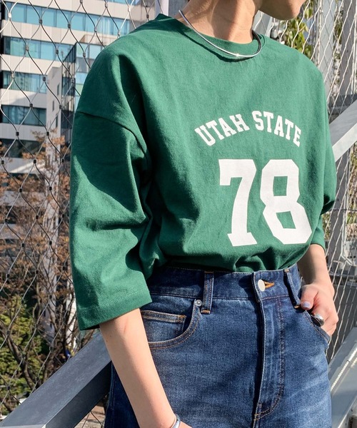 CIAOPANIC TYPY（チャオパニックティピー）の「USAコットン7分袖ナンバリングTee（Tシャツ/カットソー・レディース・オフホワイト/チャコールグレー/グリーン・ONE SIZE）」の5枚目の写真