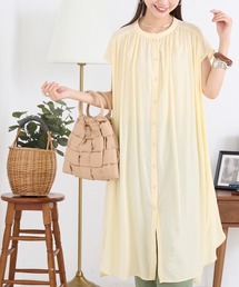 OMNES Another Edition | 気流染めシルクタッチ バンドカラーギャザーフレンチスリーブシャツワンピース(ワンピース)