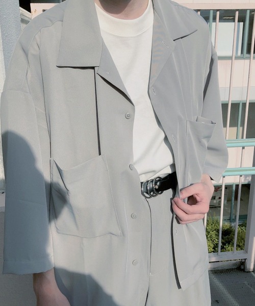 WEGO（ウィゴー）の「WEGO/とろみ5分袖ルーズシャツ（シャツ/ブラウス・メンズ・ライトグレー/ブラック/テラコッタ・MEDIUM/LARGE）」の3枚目の写真