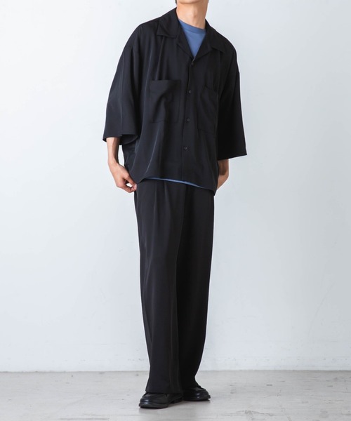 WEGO（ウィゴー）の「WEGO/とろみ5分袖ルーズシャツ（シャツ/ブラウス・メンズ・ライトグレー/ブラック/テラコッタ・MEDIUM/LARGE）」の6枚目の写真