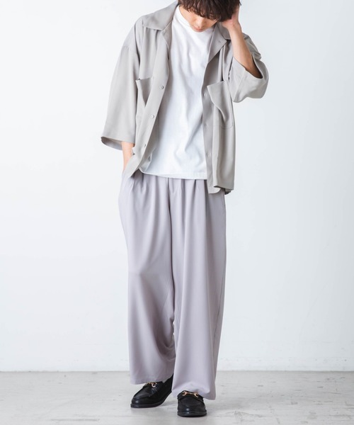 WEGO（ウィゴー）の「WEGO/とろみ5分袖ルーズシャツ（シャツ/ブラウス・メンズ・ライトグレー/ブラック/テラコッタ・MEDIUM/LARGE）」の9枚目の写真