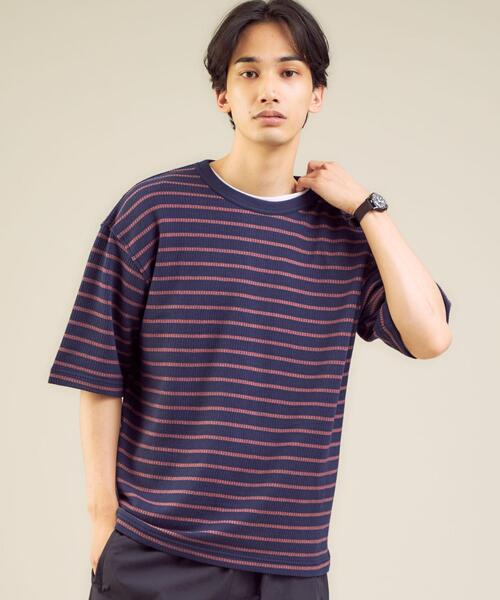 green label relaxing（グリーンレーベルリラクシング）の「OLT SC コードボーダー クルーネック 半袖 カットソー（Tシャツ/カットソー・メンズ・ネイビー/ホワイト/ターコイズブルー・LARGE/MEDIUM/SMALL）」の3枚目の写真