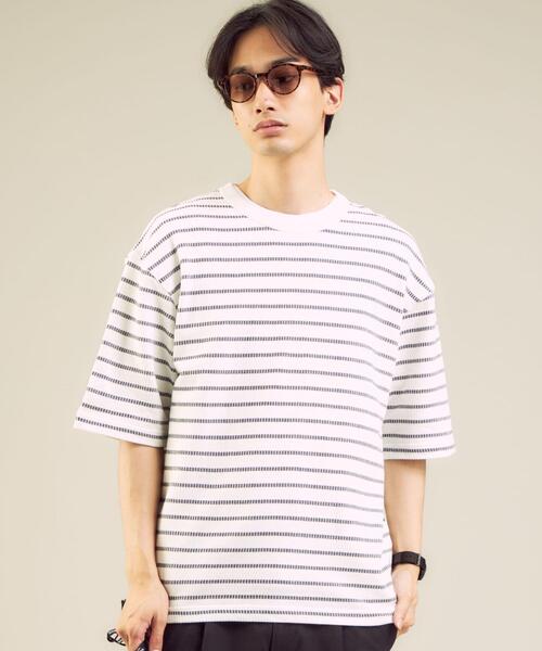 green label relaxing（グリーンレーベルリラクシング）の「OLT SC コードボーダー クルーネック 半袖 カットソー（Tシャツ/カットソー・メンズ・ネイビー/ホワイト/ターコイズブルー・LARGE/MEDIUM/SMALL）」の2枚目の写真