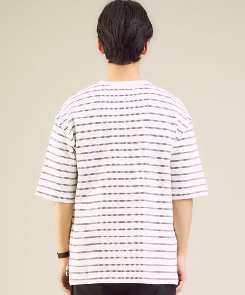 green label relaxing（グリーンレーベルリラクシング）の「OLT SC コードボーダー クルーネック 半袖 カットソー（Tシャツ/カットソー・メンズ・ネイビー/ホワイト/ターコイズブルー・LARGE/MEDIUM/SMALL）」の4枚目の写真