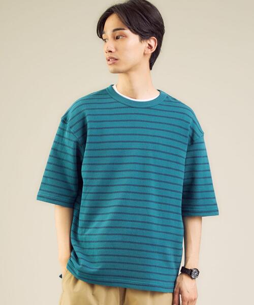 green label relaxing（グリーンレーベルリラクシング）の「OLT SC コードボーダー クルーネック 半袖 カットソー（Tシャツ/カットソー・メンズ・ネイビー/ホワイト/ターコイズブルー・LARGE/MEDIUM/SMALL）」の6枚目の写真