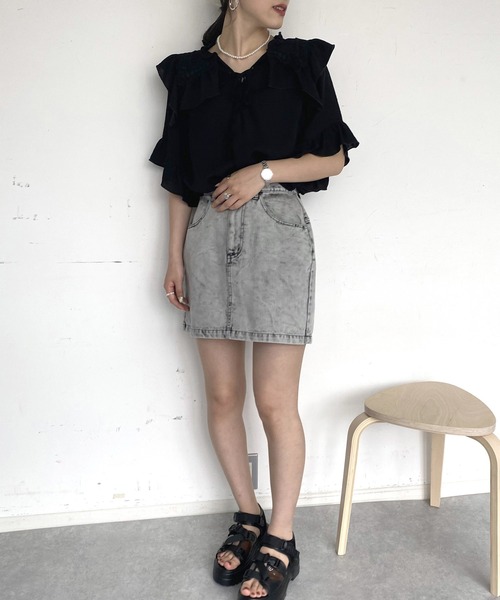 AS KNOW AS PINKY（アズノゥアズピンキー）の「着まわしデイリーミニスカート（デニムスカート・レディース・ブラック系/ブルー/オフホワイト/ケミカルウォッシュ・FREE）」の15枚目の写真