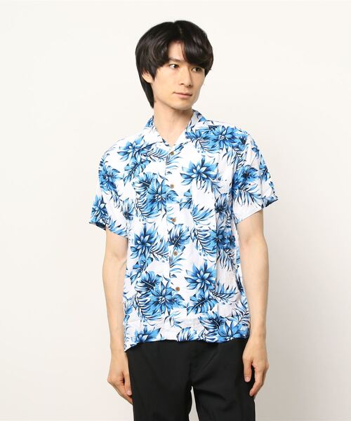 SITRY（シトリー）の「patterned all over Open Collar aloha shirt/総柄 オープンカラー アロハシャツ（シャツ/ブラウス・メンズ・ネイビー/ホワイト系その他3/ブラック系その他6/ブラック系その他3/ホワイト系その他2/ブラック系その他4/サックスブルー/ブラック系その他/ホワイト系その他/ブラック系その他5/ダークグリーン・L/LL/M/S）」の2枚目の写真
