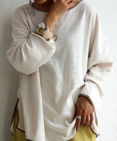 antiqua(アンティカ)の「「思わず目を惹く♪」楊柳パイピングプルオーバー(Tシャツ/カットソー・レディース・ブラック/アイボリー・FREE)」の11枚目の写真