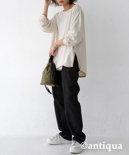 antiqua(アンティカ)の「「思わず目を惹く♪」楊柳パイピングプルオーバー(Tシャツ/カットソー・レディース・ブラック/アイボリー・FREE)」の8枚目の写真