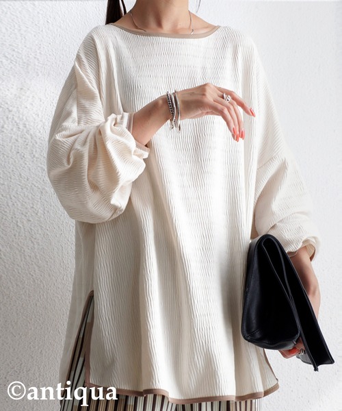 antiqua(アンティカ)の「「思わず目を惹く♪」楊柳パイピングプルオーバー(Tシャツ/カットソー・レディース・ブラック/アイボリー・FREE)」の13枚目の写真