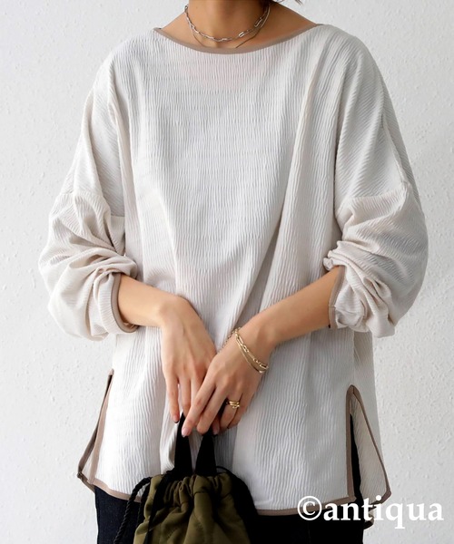 antiqua(アンティカ)の「「思わず目を惹く♪」楊柳パイピングプルオーバー(Tシャツ/カットソー・レディース・ブラック/アイボリー・FREE)」の7枚目の写真