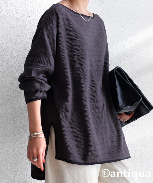 antiqua(アンティカ)の「「思わず目を惹く♪」楊柳パイピングプルオーバー(Tシャツ/カットソー・レディース・ブラック/アイボリー・FREE)」の15枚目の写真