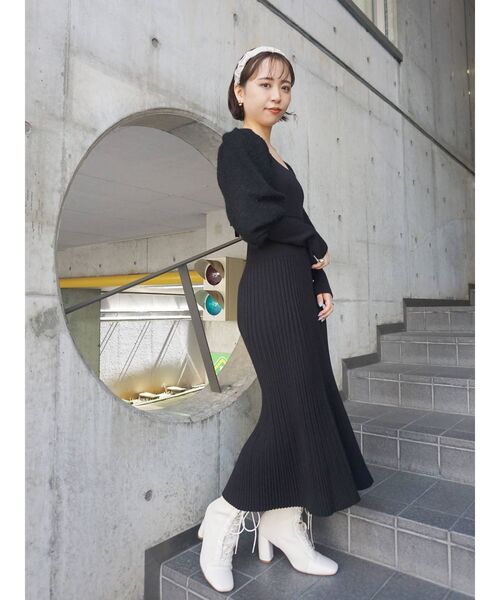 MERCURYDUO（マーキュリーデュオ）の「モヘヤ混ボリュームスリーブニットワンピース（ワンピース・レディース・アイボリー/ライトグレー/ブラック・FREE）」の20枚目の写真