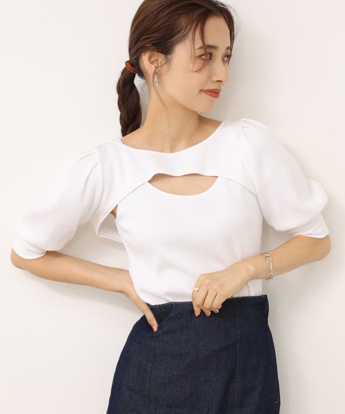 one after another NICE CLAUP(ワンアフターアナザーナイスクラップ)の「胸あきテレコトップス(アンサンブル・レディース・ブラック/ベージュ/オフホワイト・FREE)」の2枚目の写真