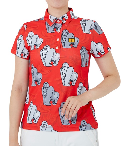 Loudmouth(ラウドマウス)の「LOUDMOUTH/ラウドマウス ゴルフウェア 総柄 吸汗速乾 UVカット ボタンダウン 半袖 ポロシャツ(ポロシャツ・レディース・レインボー/ブラック系その他/ブルー系その他/オレンジ系その他/ブラック×ホワイト/グレー系その他/レッド系その他/ホワイト系その他・LL/M/S/L)」の7枚目の写真