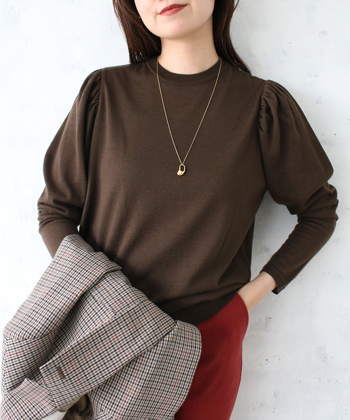 【美品】IENAイエナ日本製ウールボートネックパフスリーブニットセーターベージュ IENA - 美品♪ イエナ ボートネックニット パフスリーブ