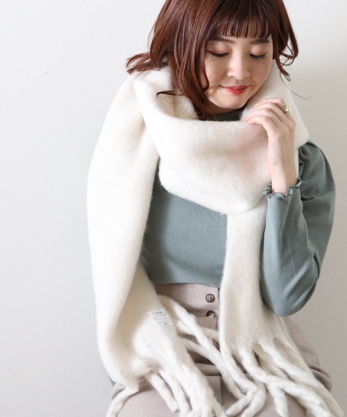 Cheek（チーク）の「大判フリンジマフラー（マフラー・レディース・ベージュ/ブルー/アイボリー/コーラルピンク・MEDIUM）」の21枚目の写真