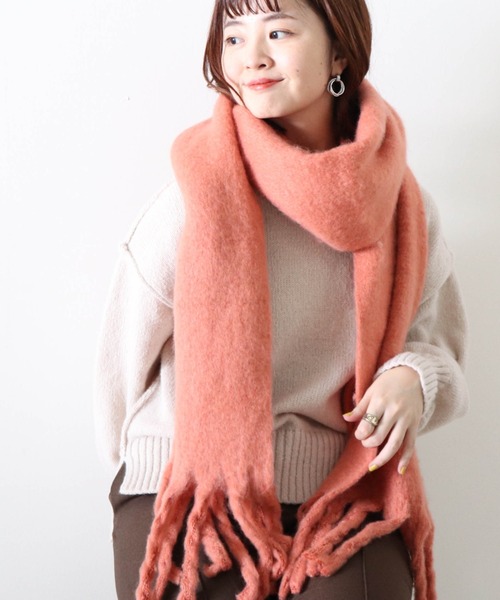 Cheek（チーク）の「大判フリンジマフラー（マフラー・レディース・ベージュ/ブルー/アイボリー/コーラルピンク・MEDIUM）」の17枚目の写真