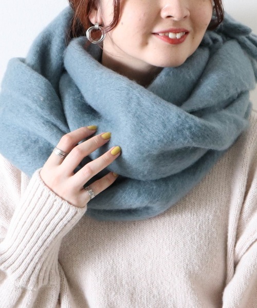 Cheek（チーク）の「大判フリンジマフラー（マフラー・レディース・ベージュ/ブルー/アイボリー/コーラルピンク・MEDIUM）」の19枚目の写真