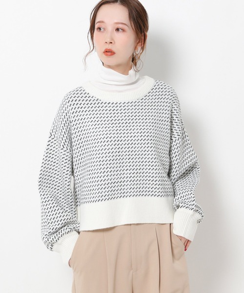 mysty woman（ミスティウーマン）の「バーズアイショートプルオーバー 261347（ニット/セーター・レディース・ブラック/ブラウン/ラベンダー/グリーン系・FREE）」の2枚目の写真