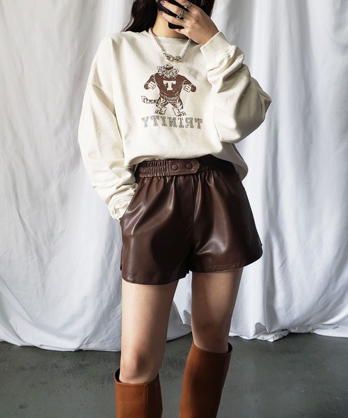 me+em select（ミームセレクト）の「【 3SIZE 】ポイントベルトフェイクレザーショートパンツ（その他パンツ・レディース・ブラック/ブラウン/アイボリー・SMALL/MEDIUM/LARGE）」の7枚目の写真