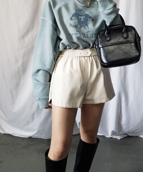 me+em select（ミームセレクト）の「【 3SIZE 】ポイントベルトフェイクレザーショートパンツ（その他パンツ・レディース・ブラック/ブラウン/アイボリー・SMALL/MEDIUM/LARGE）」の16枚目の写真