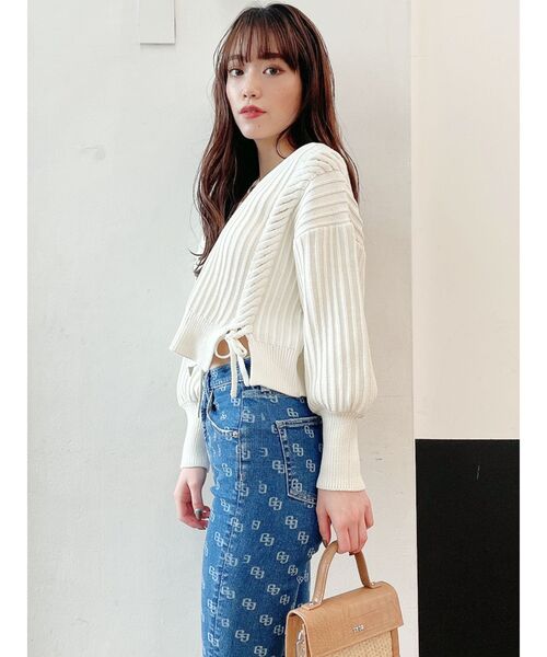 GYDA（ジェイダ）の「Vネックリリーヤーンケーブルデザインニットトップス（ニット/セーター・レディース・オフホワイト/シャーベット/ミント・FREE）」の7枚目の写真