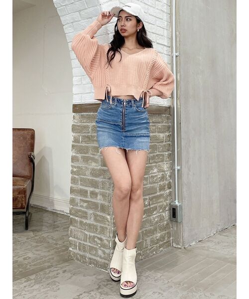 GYDA（ジェイダ）の「Vネックリリーヤーンケーブルデザインニットトップス（ニット/セーター・レディース・オフホワイト/シャーベット/ミント・FREE）」の11枚目の写真