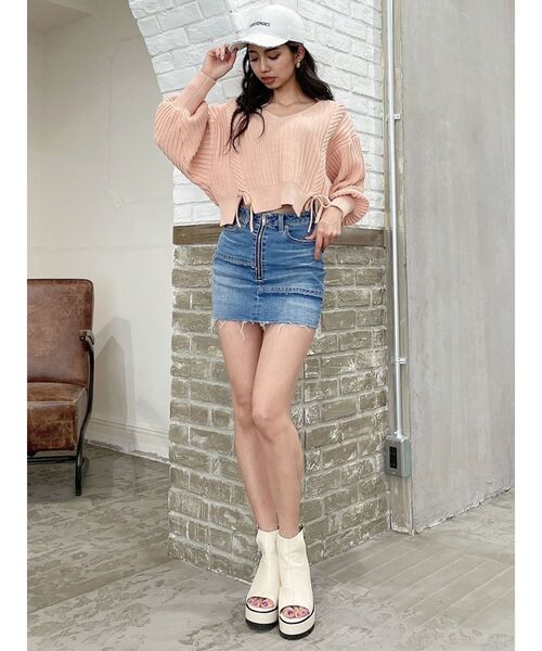 GYDA（ジェイダ）の「Vネックリリーヤーンケーブルデザインニットトップス（ニット/セーター・レディース・オフホワイト/シャーベット/ミント・FREE）」の12枚目の写真