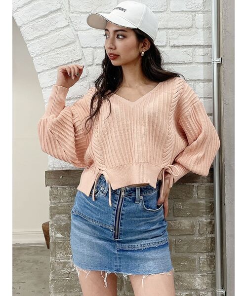 GYDA（ジェイダ）の「Vネックリリーヤーンケーブルデザインニットトップス（ニット/セーター・レディース・オフホワイト/シャーベット/ミント・FREE）」の14枚目の写真