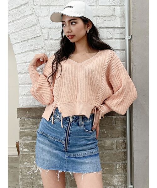 GYDA（ジェイダ）の「Vネックリリーヤーンケーブルデザインニットトップス（ニット/セーター・レディース・オフホワイト/シャーベット/ミント・FREE）」の15枚目の写真