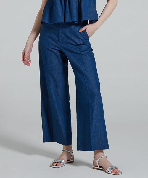 TOMORROWLAND （トゥモローランド）の「コットンリネンデニム ハイウエストワイドパンツ（デニムパンツ・レディース・ブラウン/ダークブルー・36/34）」の2枚目の写真