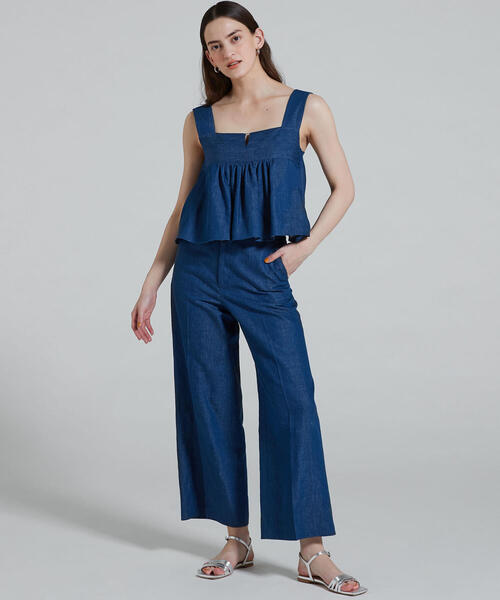 TOMORROWLAND （トゥモローランド）の「コットンリネンデニム ハイウエストワイドパンツ（デニムパンツ・レディース・ブラウン/ダークブルー・36/34）」の3枚目の写真