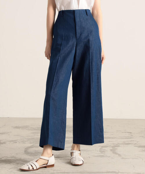 TOMORROWLAND （トゥモローランド）の「コットンリネンデニム ハイウエストワイドパンツ（デニムパンツ・レディース・ブラウン/ダークブルー・36/34）」の6枚目の写真