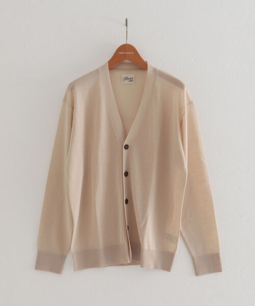 GLOSTER（グロスター）の「【GLOSTER/グロスター】サマーニットカーディガン（カーディガン/ボレロ・メンズ・チャコールグレー/グリーン/キナリ・MEDIUM/LARGE）」の2枚目の写真