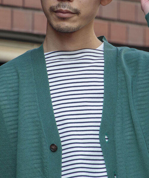 GLOSTER（グロスター）の「【GLOSTER/グロスター】サマーニットカーディガン（カーディガン/ボレロ・メンズ・チャコールグレー/グリーン/キナリ・MEDIUM/LARGE）」の5枚目の写真