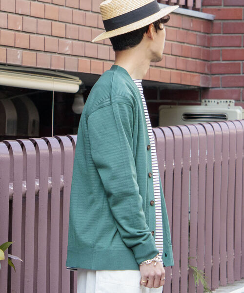 GLOSTER（グロスター）の「【GLOSTER/グロスター】サマーニットカーディガン（カーディガン/ボレロ・メンズ・チャコールグレー/グリーン/キナリ・MEDIUM/LARGE）」の6枚目の写真