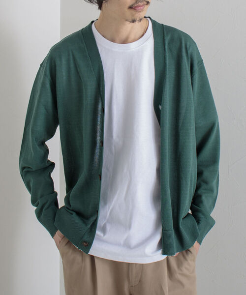 GLOSTER（グロスター）の「【GLOSTER/グロスター】サマーニットカーディガン（カーディガン/ボレロ・メンズ・チャコールグレー/グリーン/キナリ・MEDIUM/LARGE）」の16枚目の写真