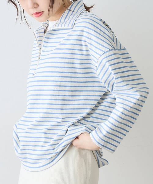 PUAL CE CIN（ピュアルセシン）の「ボーダーハーフジッププルオーバー（Tシャツ/カットソー・レディース・ホワイト×ブルー/ホワイト×ブラック/ブラック×ホワイト・FREE）」の3枚目の写真