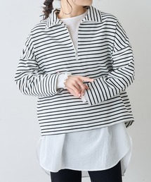 PUAL CE CIN | ボーダーハーフジッププルオーバー(Tシャツ/カットソー)