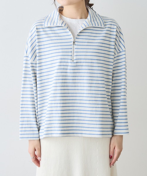 PUAL CE CIN（ピュアルセシン）の「ボーダーハーフジッププルオーバー（Tシャツ/カットソー・レディース・ホワイト×ブルー/ホワイト×ブラック/ブラック×ホワイト・FREE）」の17枚目の写真