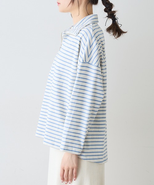 PUAL CE CIN（ピュアルセシン）の「ボーダーハーフジッププルオーバー（Tシャツ/カットソー・レディース・ホワイト×ブルー/ホワイト×ブラック/ブラック×ホワイト・FREE）」の18枚目の写真