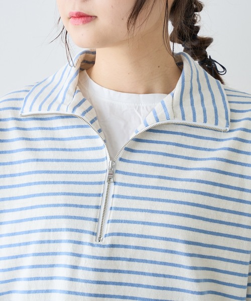 PUAL CE CIN（ピュアルセシン）の「ボーダーハーフジッププルオーバー（Tシャツ/カットソー・レディース・ホワイト×ブルー/ホワイト×ブラック/ブラック×ホワイト・FREE）」の20枚目の写真