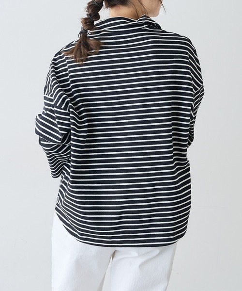 PUAL CE CIN（ピュアルセシン）の「ボーダーハーフジッププルオーバー（Tシャツ/カットソー・レディース・ホワイト×ブルー/ホワイト×ブラック/ブラック×ホワイト・FREE）」の14枚目の写真