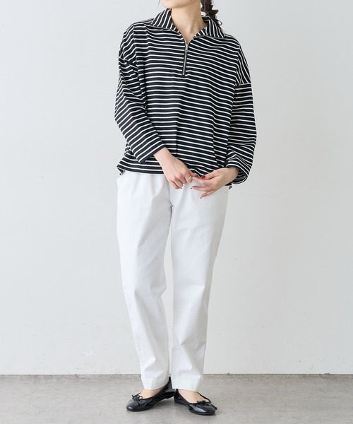 PUAL CE CIN（ピュアルセシン）の「ボーダーハーフジッププルオーバー（Tシャツ/カットソー・レディース・ホワイト×ブルー/ホワイト×ブラック/ブラック×ホワイト・FREE）」の15枚目の写真