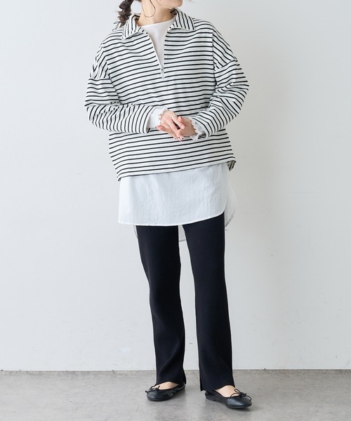 PUAL CE CIN（ピュアルセシン）の「ボーダーハーフジッププルオーバー（Tシャツ/カットソー・レディース・ホワイト×ブルー/ホワイト×ブラック/ブラック×ホワイト・FREE）」の10枚目の写真